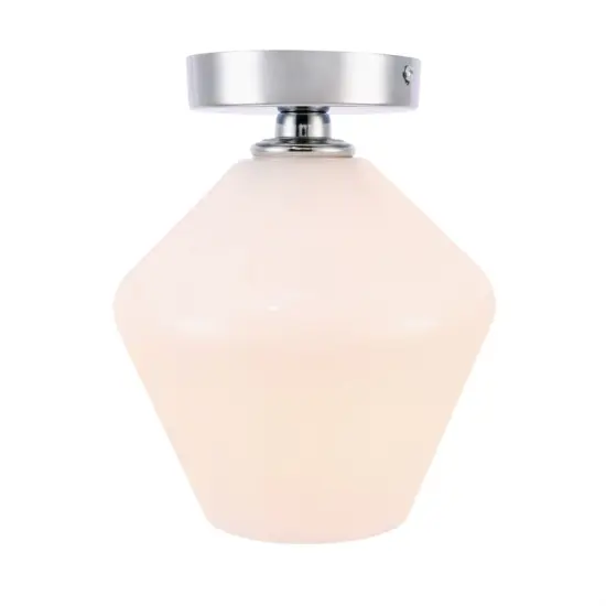 Gene 1 light Chrome and Frosted white glass Flush mount {1}