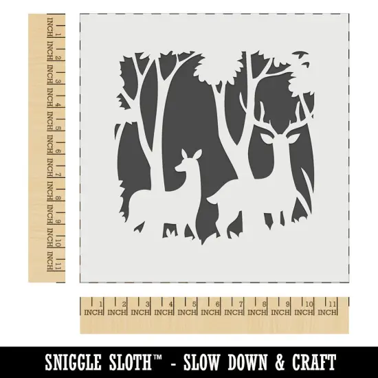 Pair of Deer Silhouette in Forest Wall Cookie DIY Craft Reusable Stencil {1}