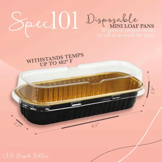 Spec101 Mini Loaf Pans with Lids and Spoons - Black 50pk Aluminum Baking Pans {2}