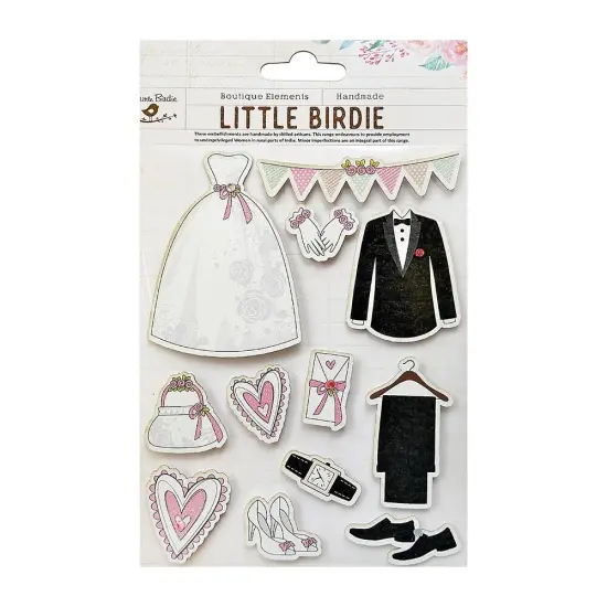 Little Birdie Wedding Embellishment 12/Pkg-Bride and Groom {1}