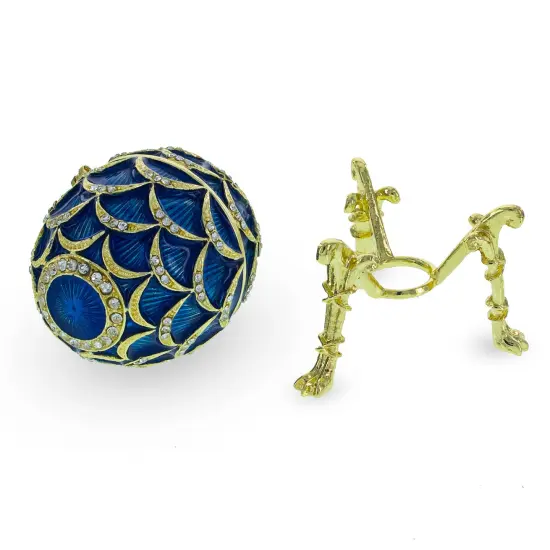 Blue Enamel Pinecone Royal Inspired Imperial Easter Egg with Clock {4}