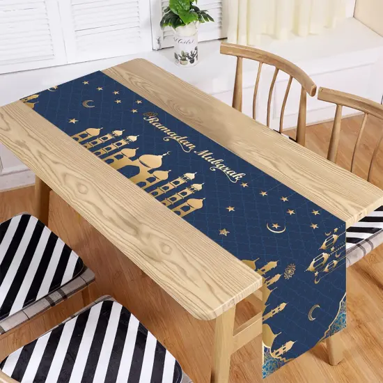 Table Runner Table Decorations - Ramadan Mosque Lantern Islamic Happy Ramadan Mubarak Party Supplies Decorations, 13.8x71 inches {2}