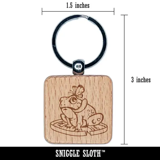 Hungry Frog with Butterfly Engraved Wood Square Keychain Tag Charm {2}