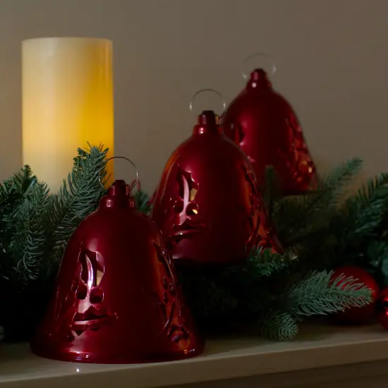 Northlight Musical Lighted Red Bells Christmas Decorations - 6.5" - Red - Set of 3 {3}