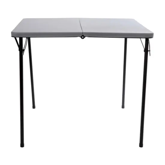 Emma and Oliver 2.83-Foot Square Bi-Fold Plastic Folding Table with Carrying Handle Gray {3}