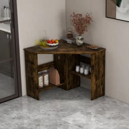Corner Computer Desk Triangle Writing Workstation with Storage Shelf Rustic Brown {2}
