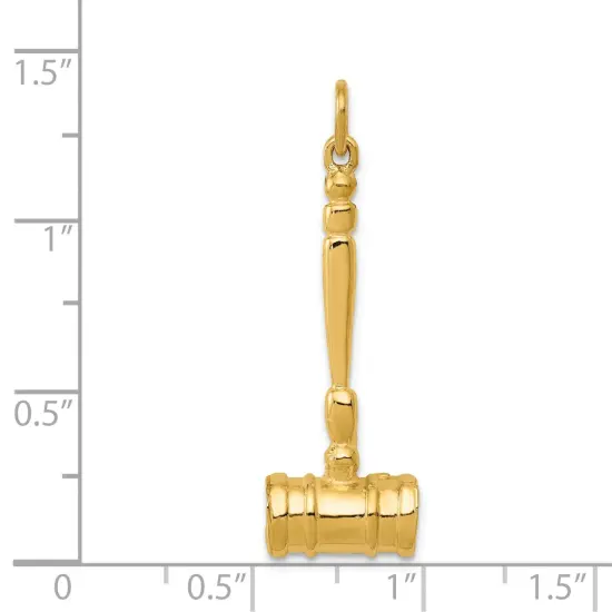 14K Yellow Gold 3D Gavel Charm Judge Court Jewelry 28mm x 10mm {2}