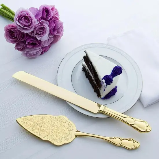 Gold Wedding Cake Knife & Server Set, Vintage Cake Cutting Utensils (Gold) {3}