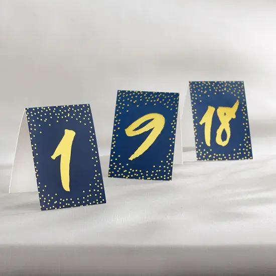 Navy and Gold Foil Tented Table Numbers 1-18 {1}