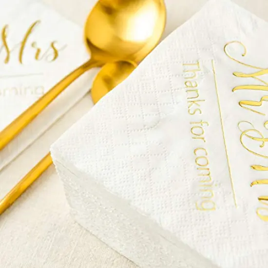 Napkins Mr and Mrs Gold Cocktail Beverage Dessert for Wedding Shower Engagement Party Decorations, Cake Table Decor Supplies. 100 Pcs, 3-Ply {6}
