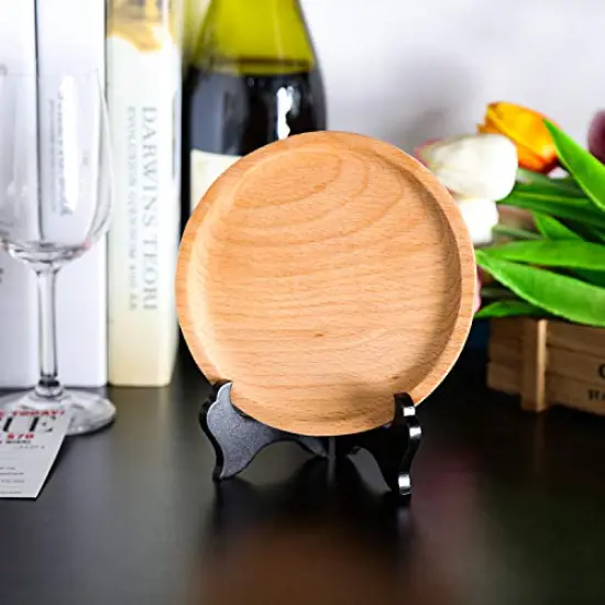 Tatuo 4 Packs Wooden Plate Display Stands Picture Easel Holder Stand Decorative Wood Library Decor for Display Picture Frame Holder Easels (4 Inch, Black) {3}