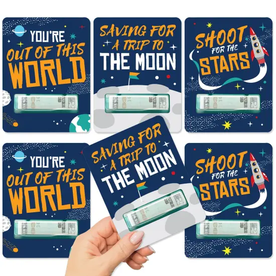 Big Dot of Happiness Blast Off to Outer Space - DIY Assorted Rocket Ship Baby Shower or Birthday Cash Holder Gift - Funny Money Cards - Set of 6 {1}