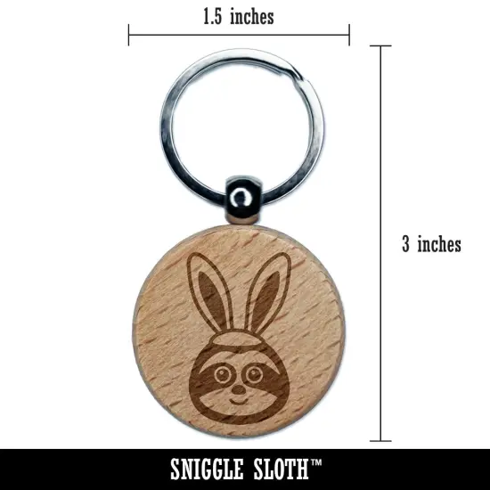 Easter Sloth with Bunny Ears Engraved Wood Round Keychain Tag Charm {2}