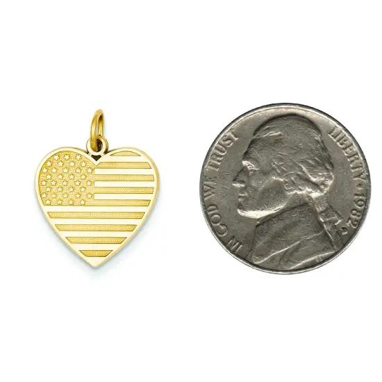 14K Gold USA Flag Heart Charm Love America Pendant Jewerly 22mm x 16mm {2}