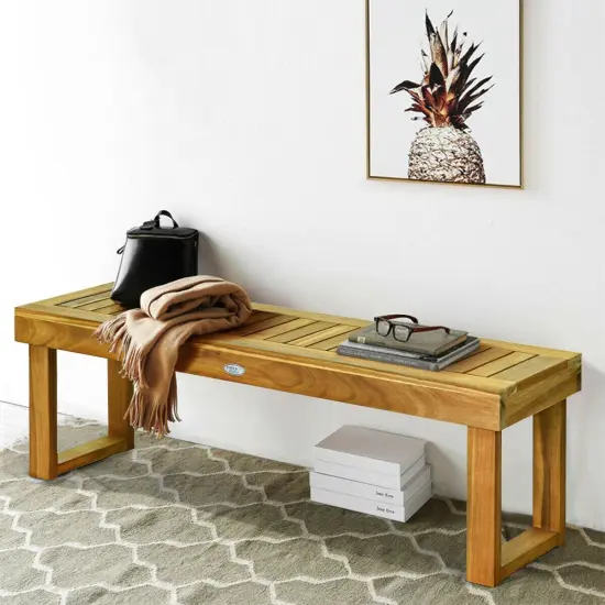 52 Inch Acacia Wood Dining Bench with Slatted Seat {2}