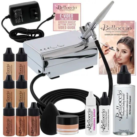 Belloccio Professional Beauty Airbrush Cosmetic Makeup System with 4 Medium Shades of Foundation in 1/4 oz Bottles {1}