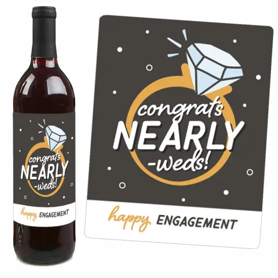Big Dot of Happiness Just Engaged - Black and White - Engagement Party Decorations for Women and Men - Wine Bottle Label Stickers - Set of 4 {7}