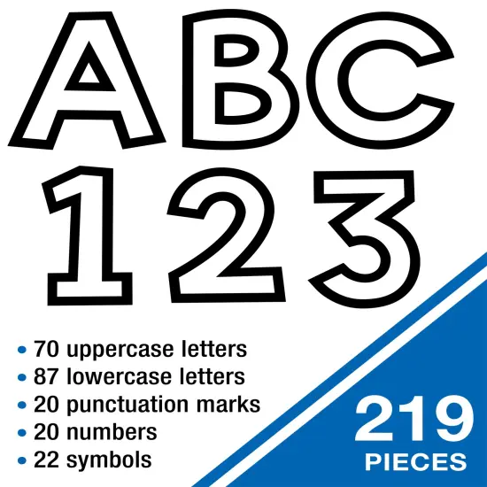 Carson Dellosa 219-Piece White with Black Trim Cutout Letters, 4" Upper and Lowercase Alphabet, Numbers, Punctuation, and Symbols for Bulletin Board, Posterboard, Party, and Classroom Decor {4}