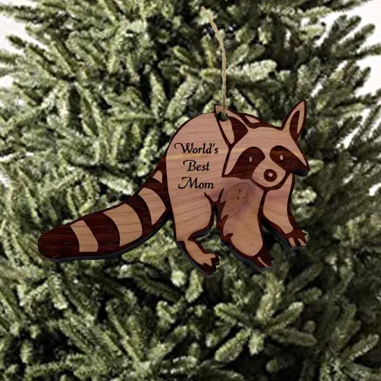 Raccoon Worlds Best Mom - Cedar Ornament {3}