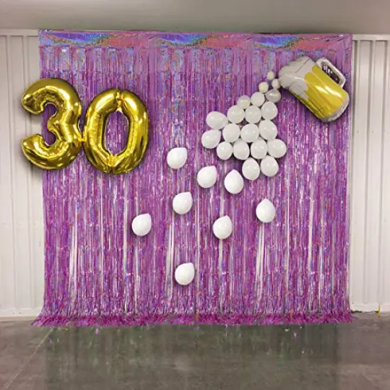 Foil Fringe Curtains Party Decorations - Melsan 3 Pack 3.2 x 8.2 ft Tinsel Curtain Party Photo Backdrop for Birthday Party Baby Shower or Graduation Decorations Pinkish Purple {5}