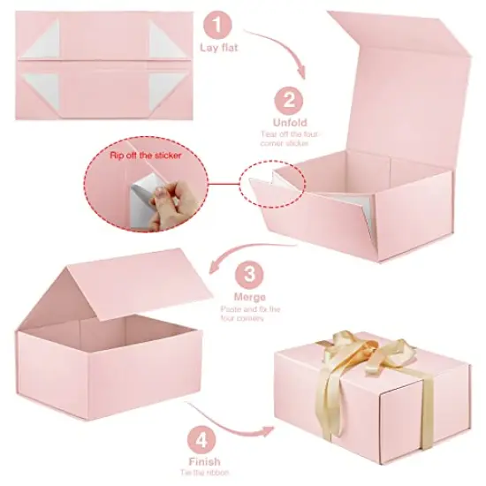 MOYEUPAC Gift Box 9" X 7" X 4" with Magnetic Closure Lid for Gift Packaging, Gift Box for Father's Day, Mother's Day, Presents Christmas and Various Holidays (Pink) {6}