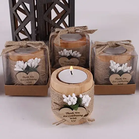 10 Pck Wood Tealight Candle Holder, Bridal Shower Tealight Holder Thank You Gifts, Wedding Party Favors for Guests, Wooden Cylinder Candle Holders for Table Centerpiece (Heart Tag, Light Brown) {2}
