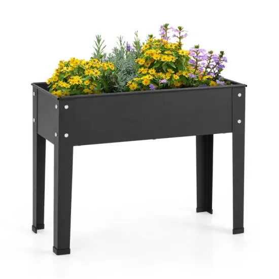 Black Metal Raised Garden Bed with Legs and Drainage Hole Suitable for All Kinds of Plants {7}