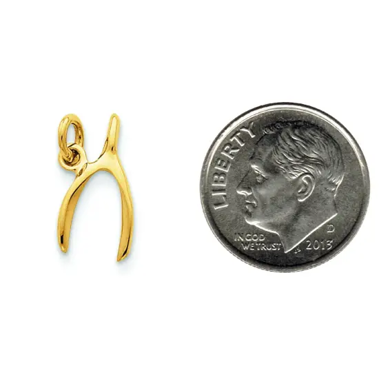 14K Yellow Gold Wishbone Charm Pendant Jewelry 15mm x 8mm {2}