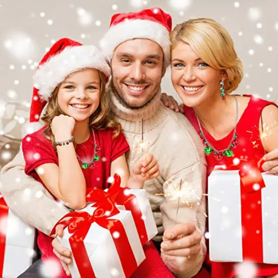 4 Pieces Christmas Bell Jewelry Set Includes Bells Necklace Bracelet Dangle Earring for Christmas Party {2}