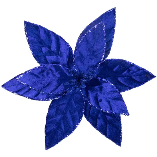 Northlight 10" Royal Blue Glittered Poinsettia Christmas Floral Pick Clip-On Ornament {1}
