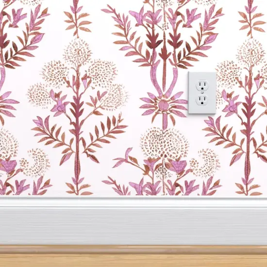 Peel & Stick Wallpaper 2FT Wide Boho Flowers Pink Watercolor Large Scale Botanical Custom Removable Wallpaper by Spoonflower {4}