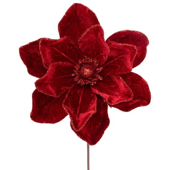 Northlight 24" Red Velvet Glittered Magnolia Christmas Stem Spray {4}