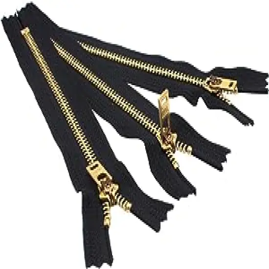 ZipperStop Wholesale Authorized Distributor YKK 4" Jean Zippers - YKK #5 Jeans Brass ~ 580 Black (3 Zippers/Pack) {1}