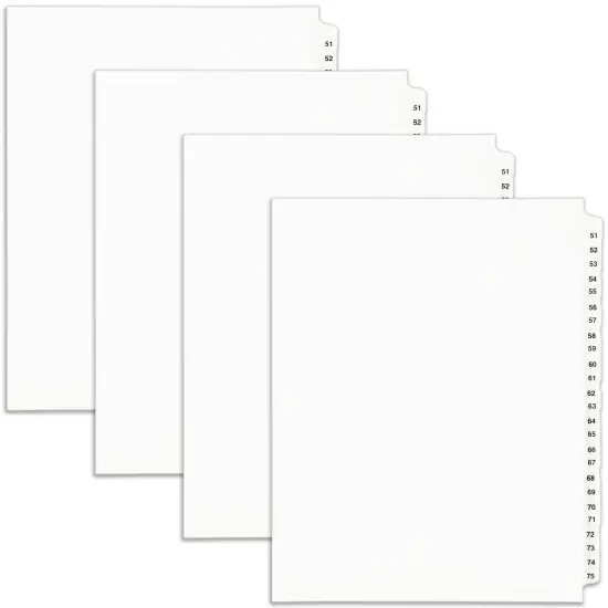 Avery Legal Exhibit Binder Dividers, Preprinted 51-75 Side Tabs, Unpunched Letter Size, 1 Collated Set, 4 Sets per Pack (01332) {1}
