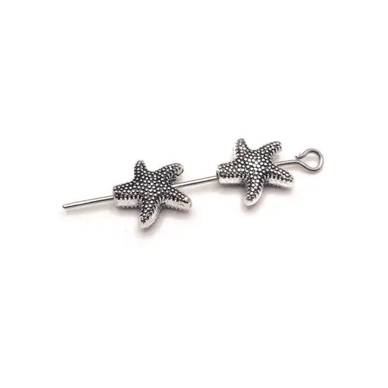 4, 20 or 50 Pieces: Antique Silver Starfish Spacer Beads, 10x10mm - Double Sided {1}