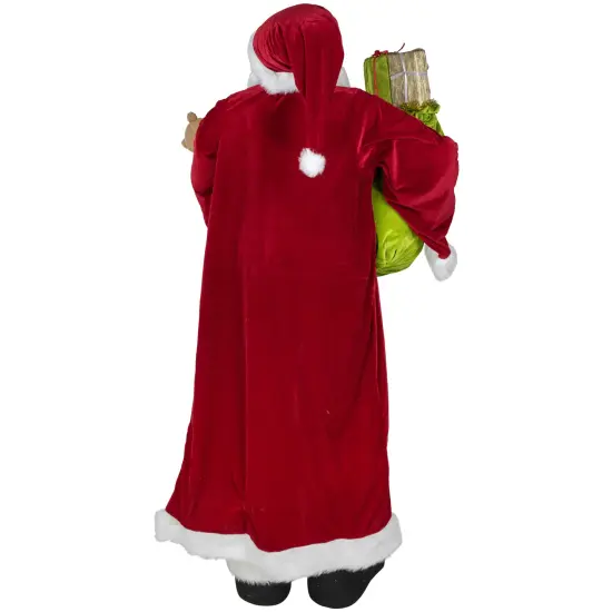 Northlight Plush Santa Claus with Teddy Bear and Gift Bag Christmas Figure - 6' - Red and Green {5}