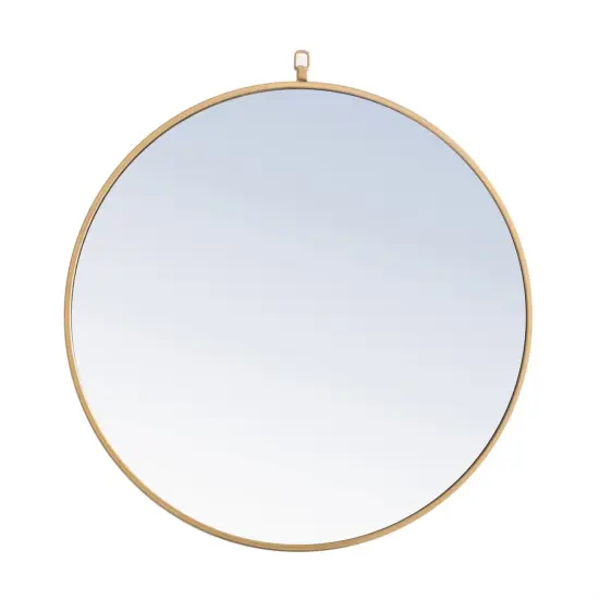 Metal frame Round Mirror with decorative hook 28 inch Brass finish {1}