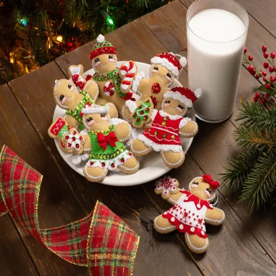 Bucilla Felt Ornaments Applique Kit Set Of 6-Dressed Up Gingerbread {2}