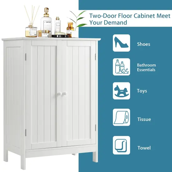 2-Door Freer-Standing Bathroom Storage Organizer Cabinet with Shelf Perfect for Living room or Bedroom White {3}