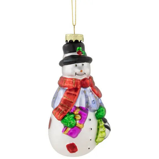Northlight 5" Snowman with Presents Glass Hanging Christmas Ornament White {4}