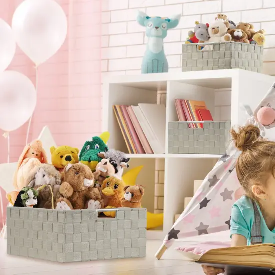 Sorbus Woven Basket Bin Set - Shelf Storage for Household Items - Stackable with built-in Carry Handles (9 Pack) Beige {4}