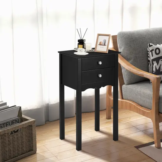 Side Table End Accent Table with 2 Drawers Black {6}