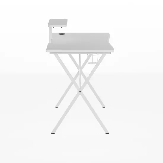 Emma and Oliver Gaming Desk with Cup Holder, Headphone Hook, and Monitor Stand White {5}