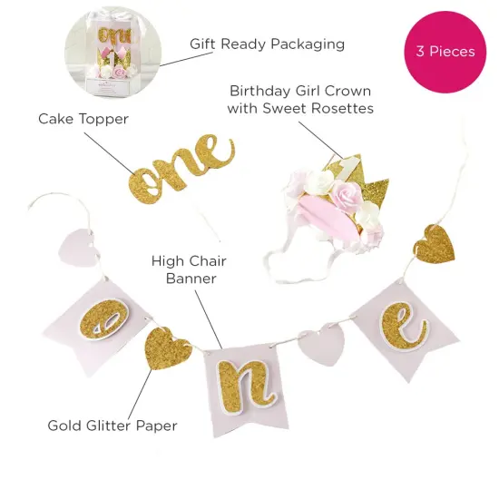 Gold Glitter 1st Birthday D&eacute;cor Kit {6}