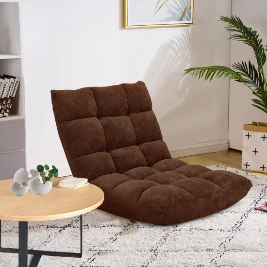 14-Position Adjustable Back Cushioned Floor Chair Brown {2}