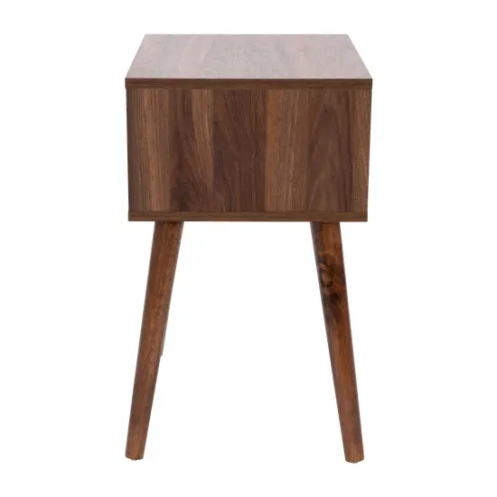 Emma and Oliver Beverly Mid-Century Modern Wooden Night Stand with Soft Close Drawer and Sleek Tapered Legs with Protective Floor Glides Dark Walnut {5}