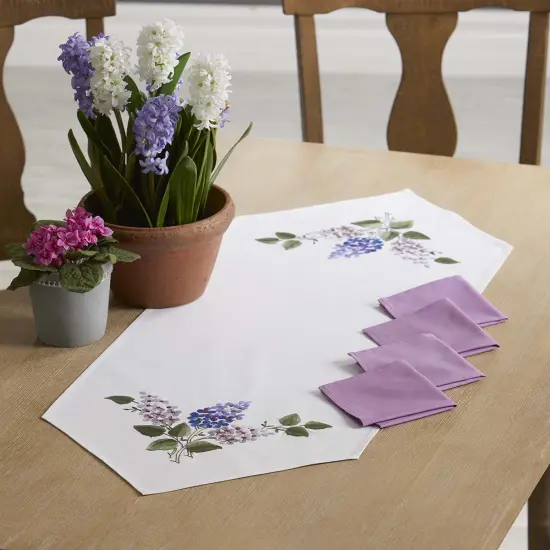 Nob HillLilacs Table Runner & Napkins Stamped Embroidery Kit Multi {1}