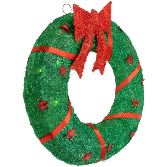 Northlight 18" Lighted Sisal Wreath with Stars and Bow Christmas Outdoor Decoration Red {5}