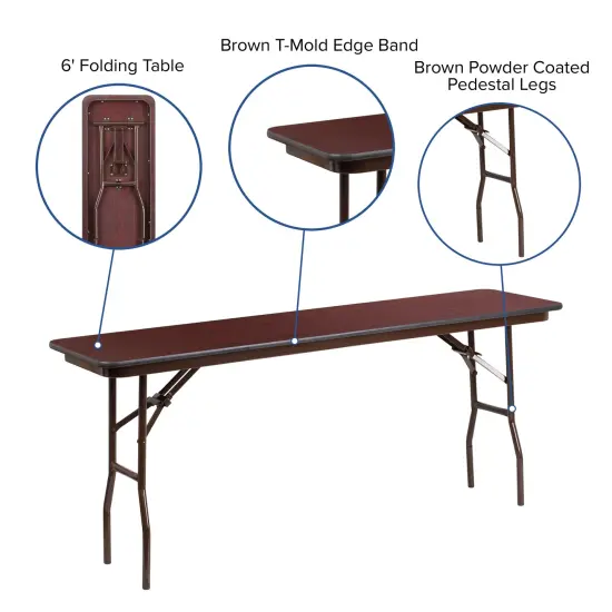 Emma and Oliver 6-Foot Mahogany Melamine Laminate Folding Training Table {2}