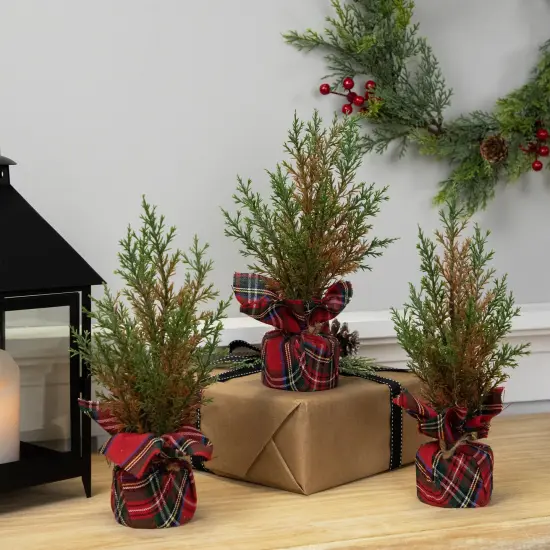 Northlight Mini Cedar Artificial Christmas Trees - 10" - Set of 3 Red {3}